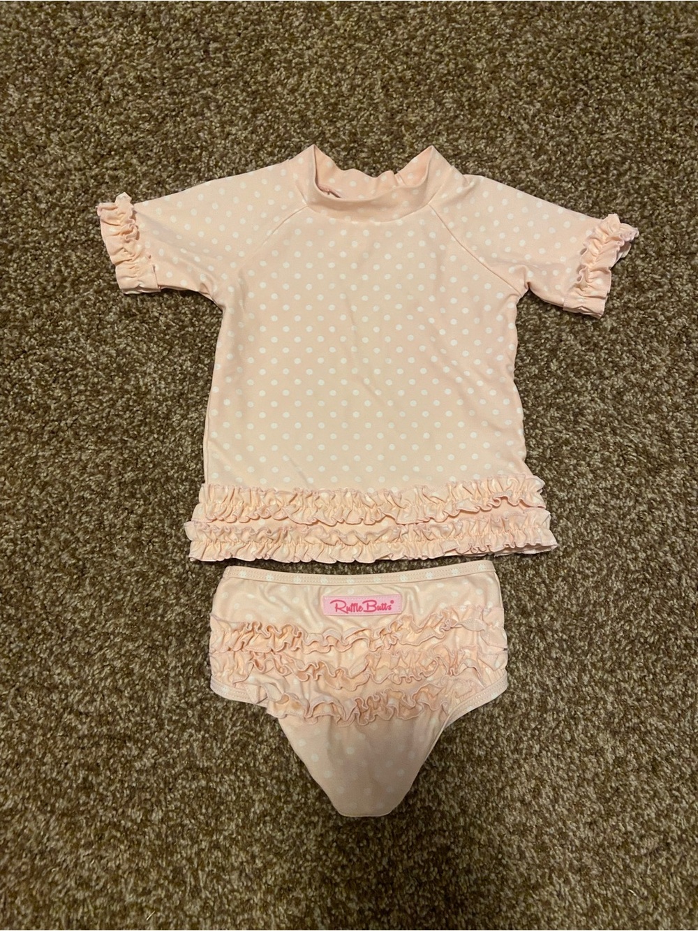 RuffleButts Pink Polka Dot Two-Piece Swim Set